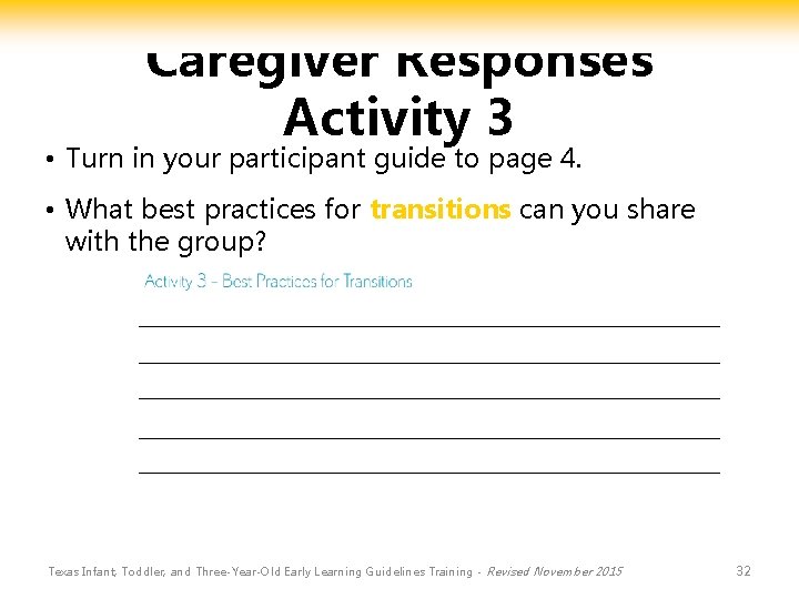 Caregiver Responses Activity 3 • Turn in your participant guide to page 4. •