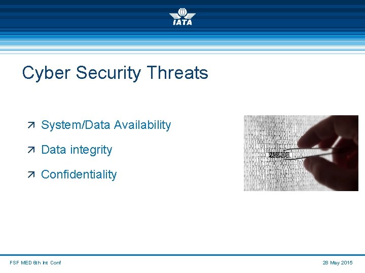 Cyber Security Threats ä System/Data Availability ä Data integrity ä Confidentiality FSF MED 6