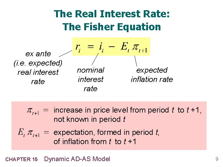 The Real Interest Rate: The Fisher Equation ex ante (i. e. expected) real interest
