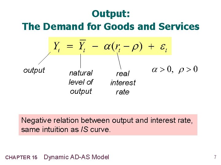 Output: The Demand for Goods and Services output natural level of output real interest
