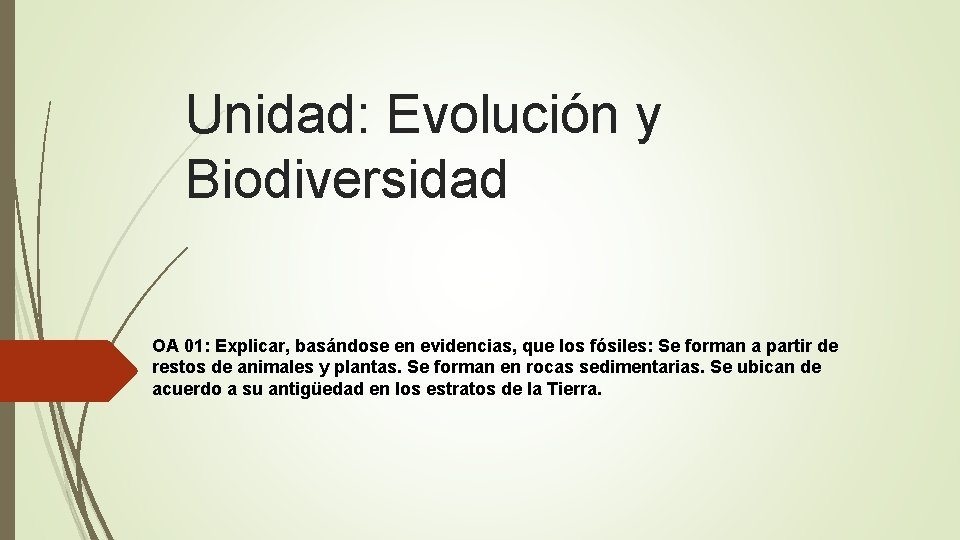 Unidad: Evolución y Biodiversidad OA 01: Explicar, basándose en evidencias, que los fósiles: Se