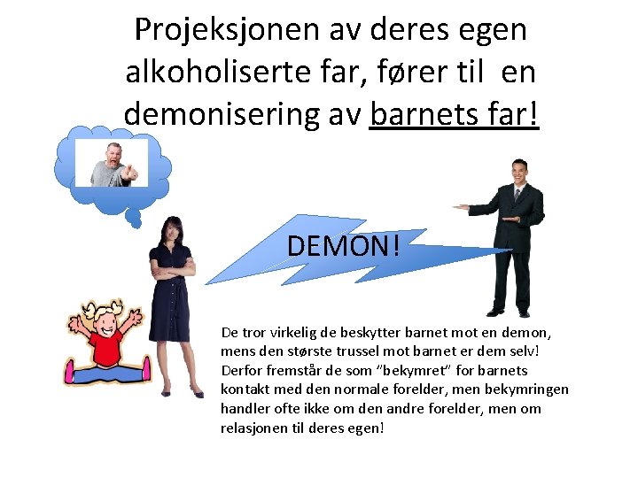 Projeksjonen av deres egen alkoholiserte far, fører til en demonisering av barnets far! DEMON!