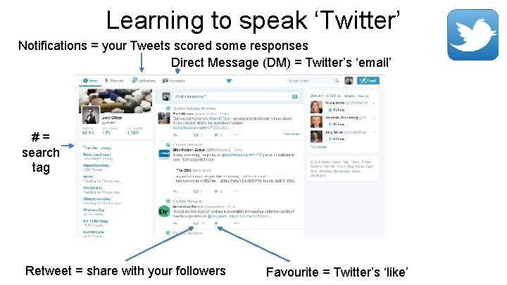 Learning to speak ‘Twitter’ Notifications = your Tweets scored some responses Direct Message (DM)