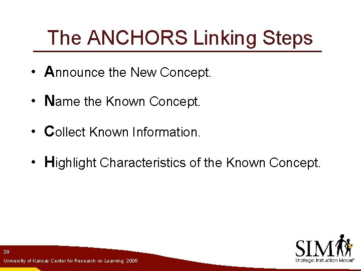 The ANCHORS Linking Steps • Announce the New Concept. • Name the Known Concept.