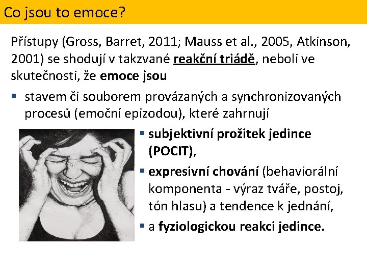 Co jsou to emoce? Přístupy (Gross, Barret, 2011; Mauss et al. , 2005, Atkinson,