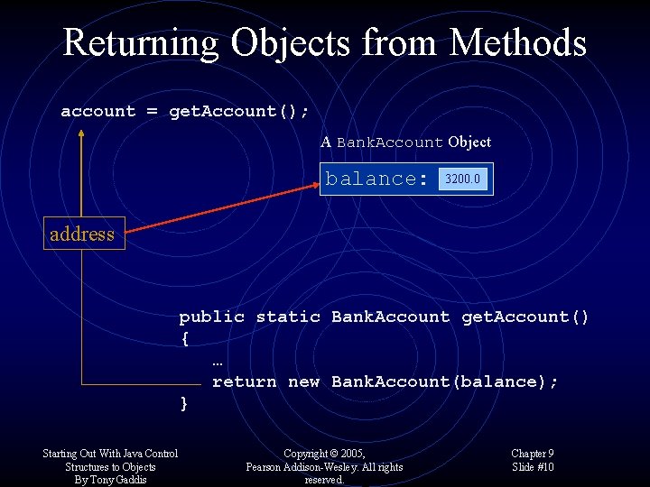 Returning Objects from Methods account = get. Account(); A Bank. Account Object balance: 3200.