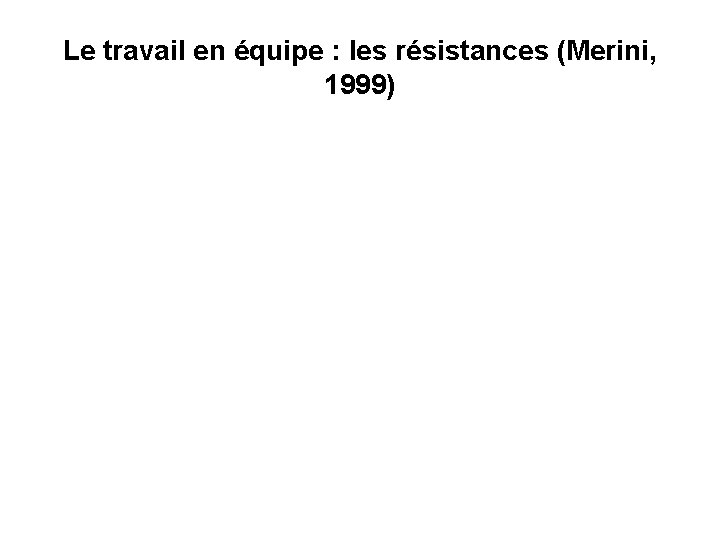 Le travail en équipe : les résistances (Merini, 1999) 