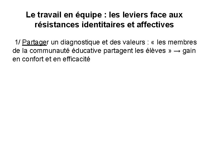 Le travail en équipe : les leviers face aux résistances identitaires et affectives 1/