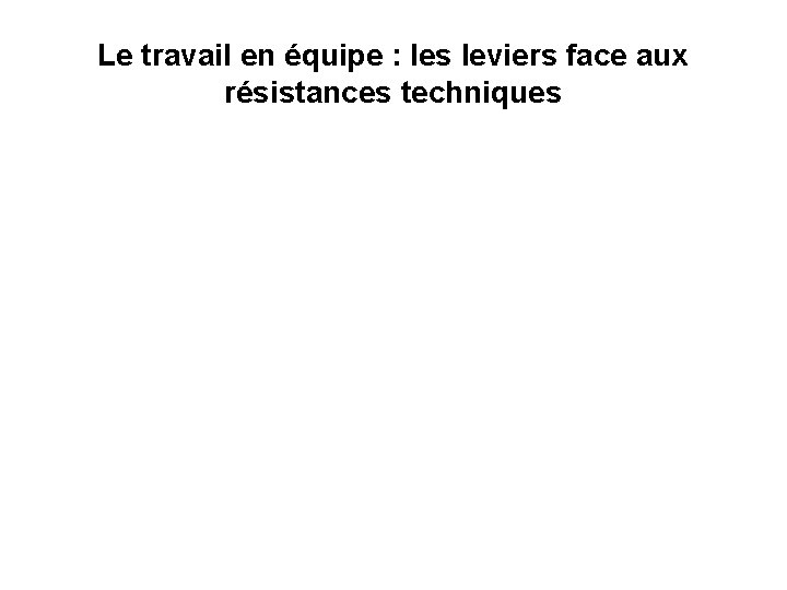 Le travail en équipe : les leviers face aux résistances techniques 
