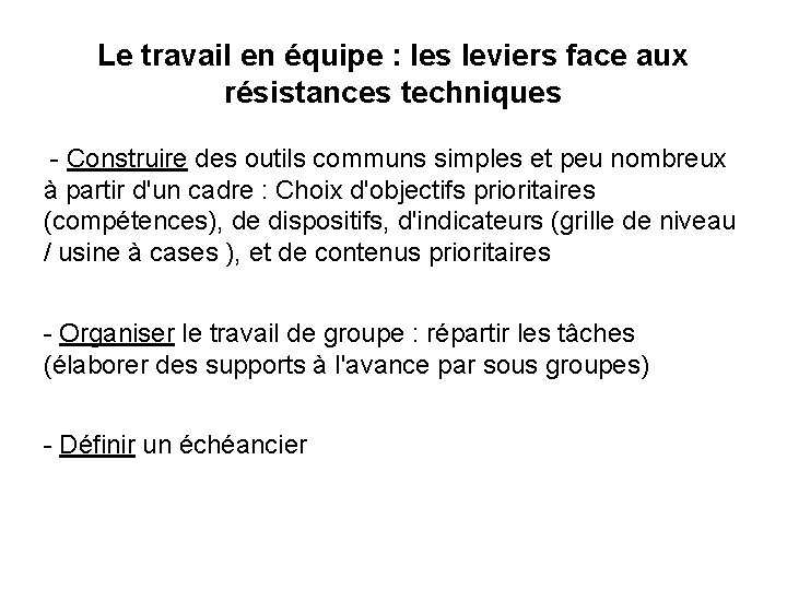 Le travail en équipe : les leviers face aux résistances techniques - Construire des