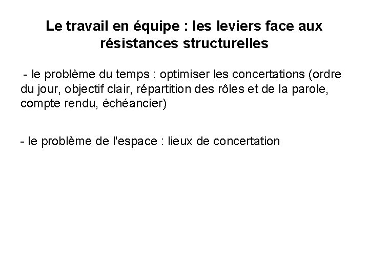 Le travail en équipe : les leviers face aux résistances structurelles - le problème