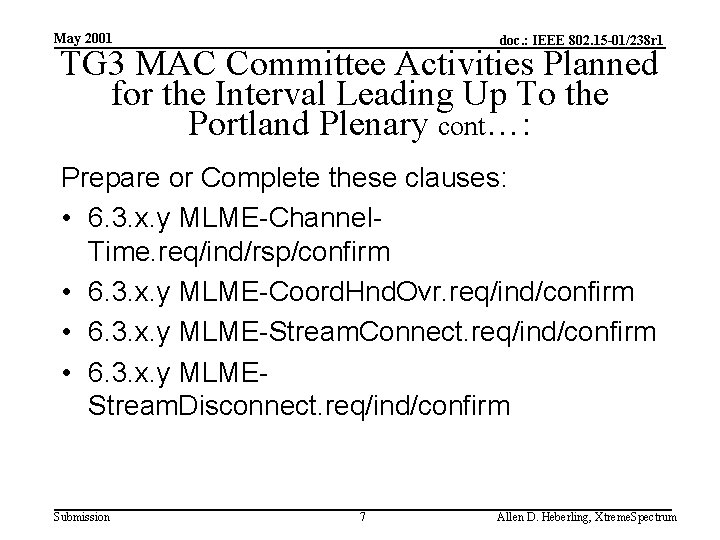 May 2001 doc. : IEEE 802. 15 -01/238 r 1 TG 3 MAC Committee