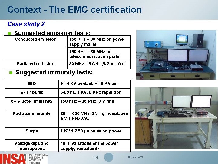 Context - The EMC certification Case study 2 n Suggested emission tests: Conducted emission