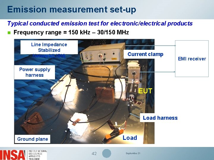 Emission measurement set-up Typical conducted emission test for electronic/electrical products n Frequency range =