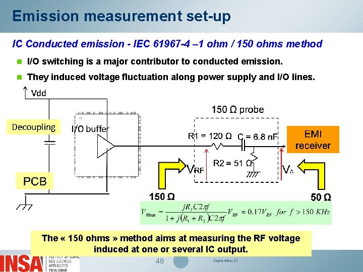 Emission measurement set-up IC Conducted emission - IEC 61967 -4 – 1 ohm /