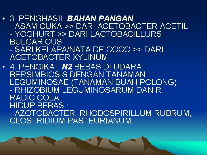  • 3. PENGHASIL BAHAN PANGAN. - ASAM CUKA >> DARI ACETOBACTER ACETIL -