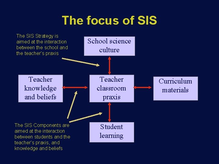 The focus of SIS The SIS Strategy is aimed at the interaction between the