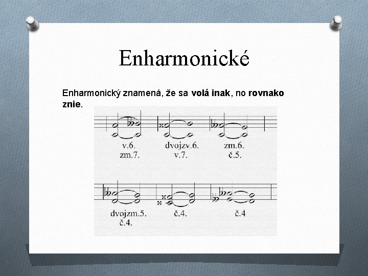 Enharmonické Enharmonický znamená, že sa volá inak, no rovnako znie. 