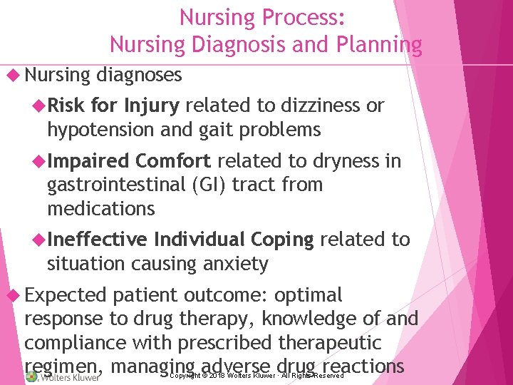 Nursing Process: Nursing Diagnosis and Planning Nursing diagnoses Risk for Injury related to dizziness