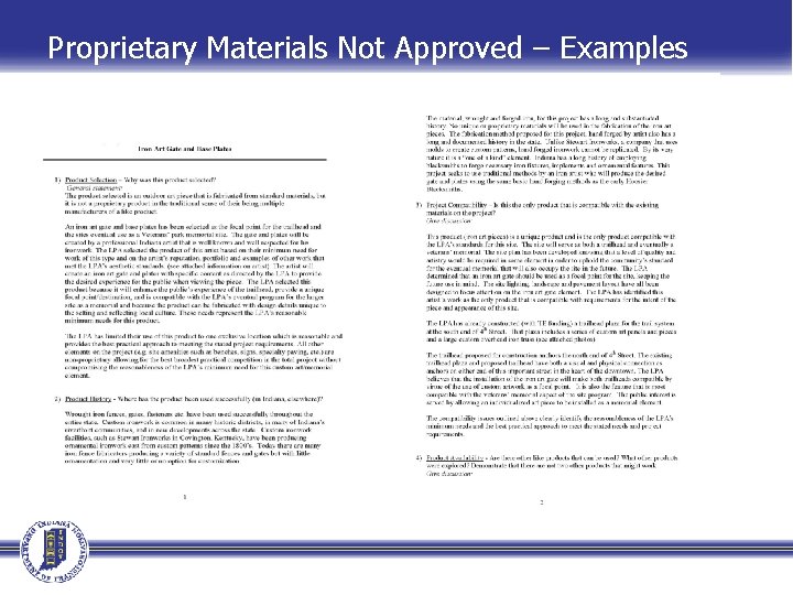 Proprietary Materials Not Approved – Examples 