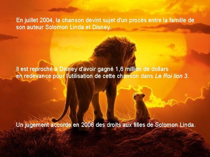En juillet 2004, la chanson devint sujet d'un procès entre la famille de son