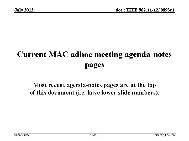 July 2012 doc. : IEEE 802. 11 -12/ 0893 r 1 Current MAC adhoc