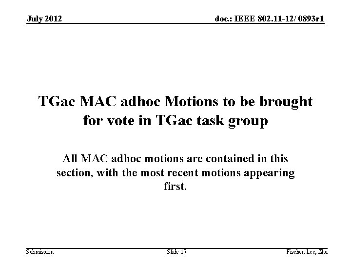 July 2012 doc. : IEEE 802. 11 -12/ 0893 r 1 TGac MAC adhoc July 2012 doc. : IEEE 802. 11 -12/ 0893 r 1 TGac MAC adhoc