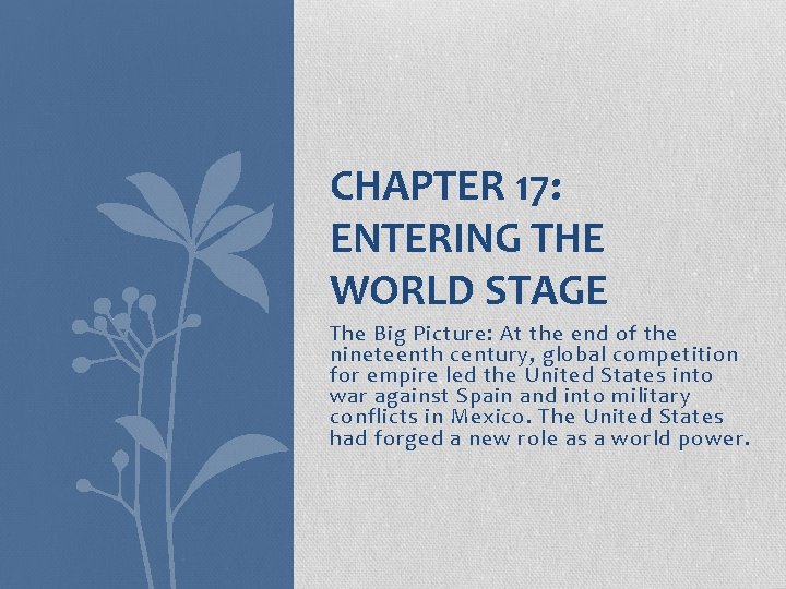 CHAPTER 17: ENTERING THE WORLD STAGE The Big Picture: At the end of the