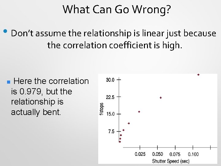 What Can Go Wrong? • Don’t assume the relationship is linear just because the