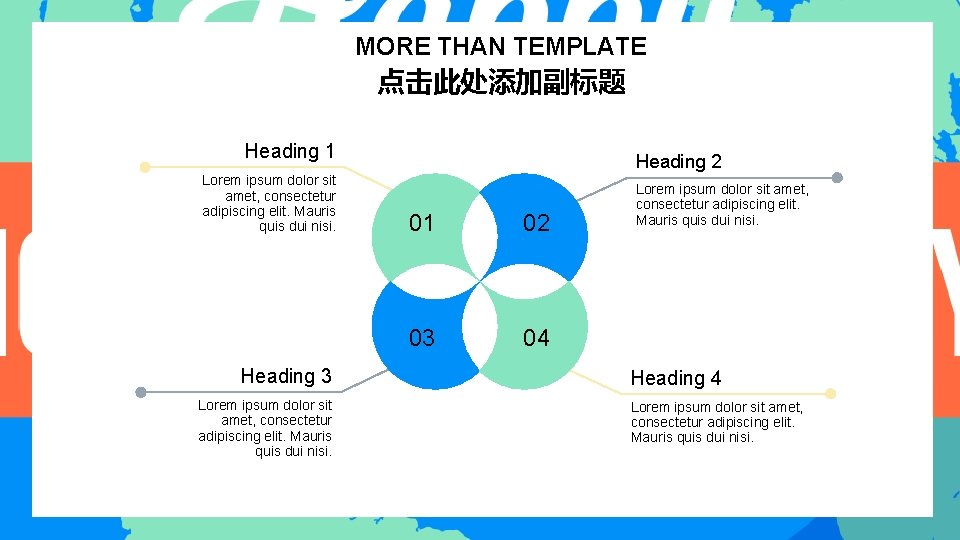 MORE THAN TEMPLATE 点击此处添加副标题 Heading 1 Lorem ipsum dolor sit amet, consectetur adipiscing elit.