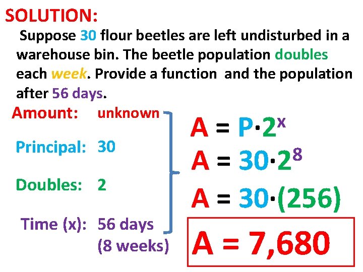 SOLUTION: Suppose 30 flour beetles are left undisturbed in a warehouse bin. The beetle