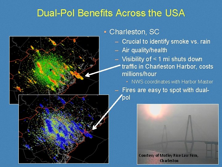 Dual-Pol Benefits Across the USA • Charleston, SC – Crucial to identify smoke vs.