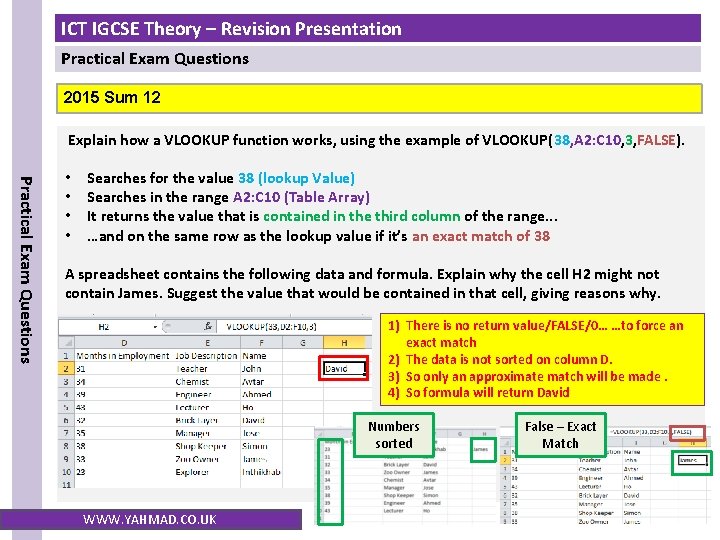 ICT IGCSE Theory – Revision Presentation Practical Exam Questions 2015 Sum 12 Explain how