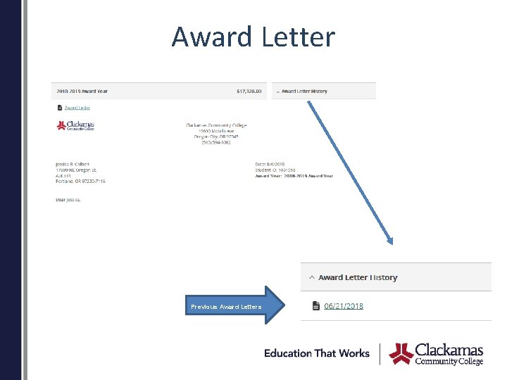 Award Letter Previous Award Letters 