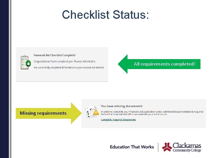 Checklist Status: All requirements completed! Missing requirements 