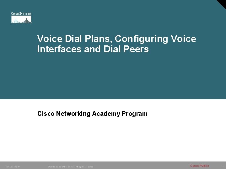 Voice Dial Plans, Configuring Voice Interfaces and Dial Peers Cisco Networking Academy Program IP