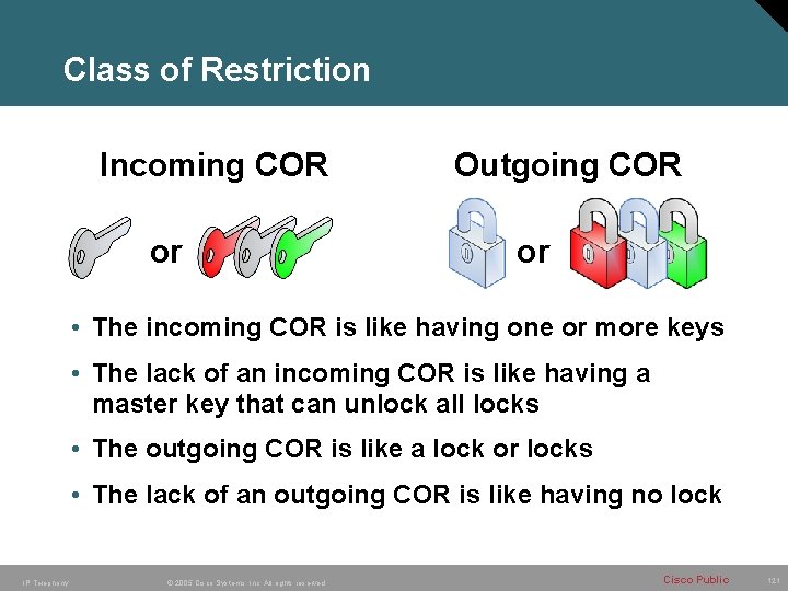 Class of Restriction Incoming COR or Outgoing COR or • The incoming COR is