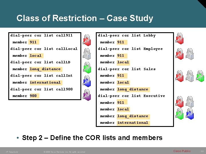 Class of Restriction – Case Study dial-peer cor list call 911 member 911 dial-peer