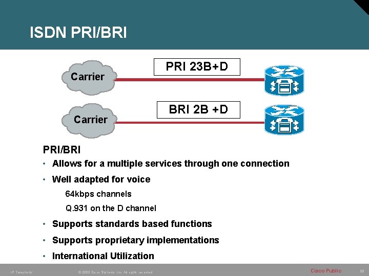 ISDN PRI/BRI Carrier PRI 23 B+D BRI 2 B +D PRI/BRI • Allows for