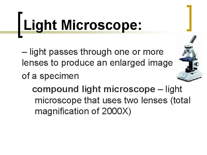Transition Light Microscope Light Microscope light passes through one or more