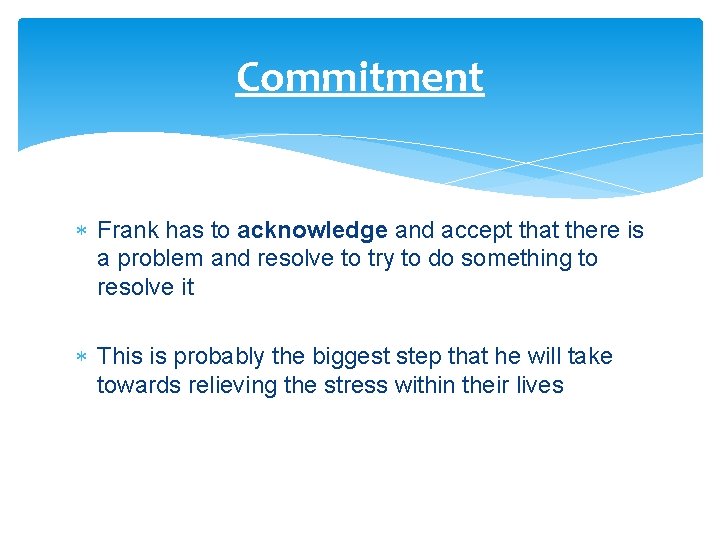 Commitment Frank has to acknowledge and accept that there is a problem and resolve