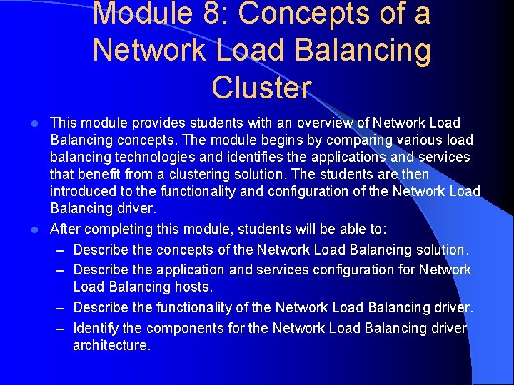 Module 8 Concepts of a Network Load Balancing
