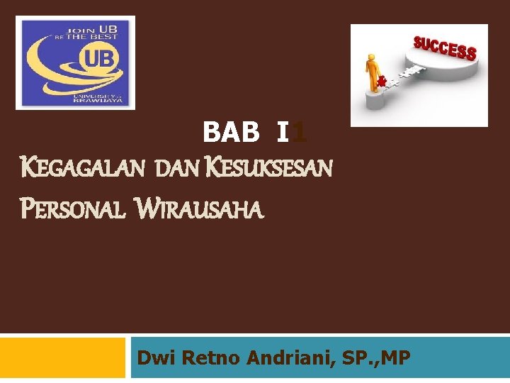 BAB I 1 KEGAGALAN DAN KESUKSESAN PERSONAL WIRAUSAHA Dwi Retno Andriani, SP. , MP