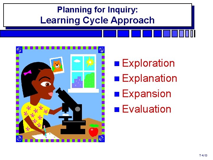 Planning for Inquiry: Learning Cycle Approach Exploration Explanation Expansion Evaluation T 4. 13 