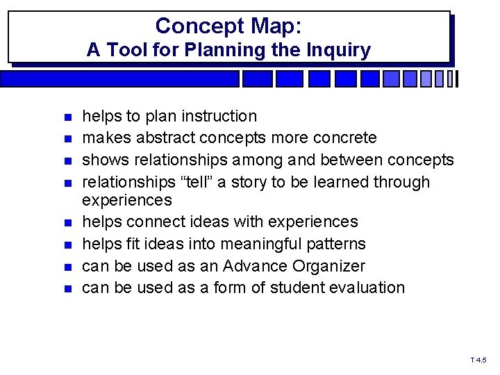 Concept Map: A Tool for Planning the Inquiry helps to plan instruction makes abstract