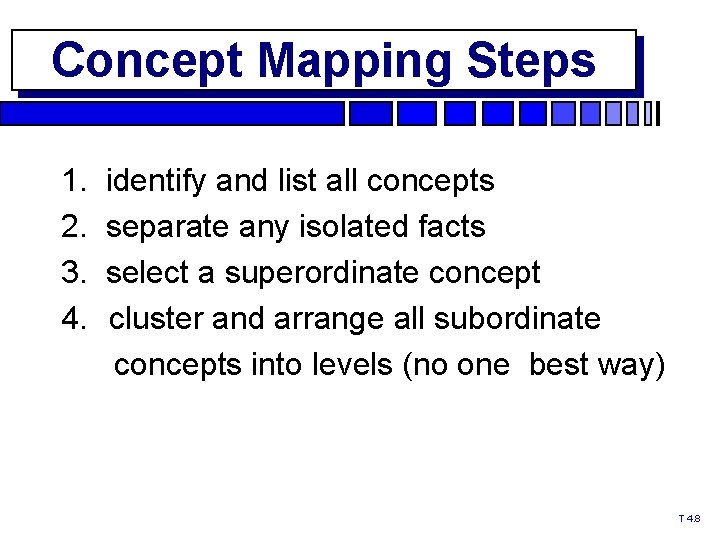 Concept Mapping Steps 1. 2. 3. 4. identify and list all concepts separate any