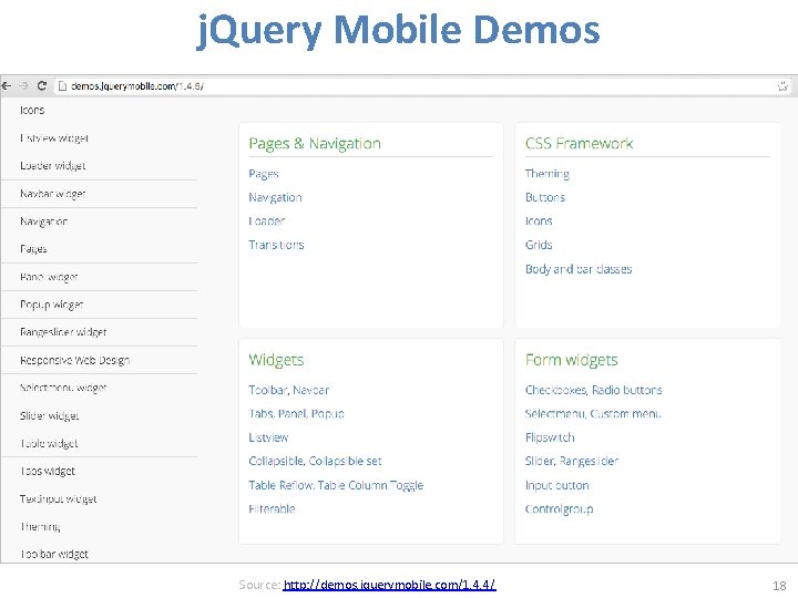 j. Query Mobile Demos Source: http: //demos. jquerymobile. com/1. 4. 4/ 18 