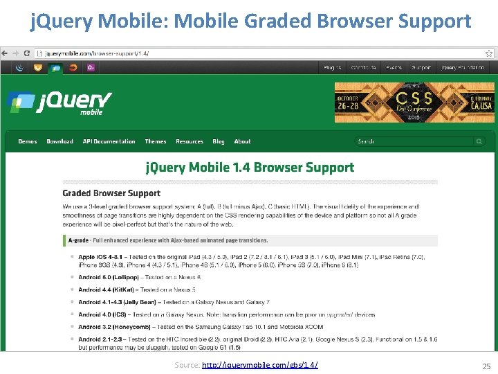 j. Query Mobile: Mobile Graded Browser Support Source: http: //jquerymobile. com/gbs/1. 4/ 25 