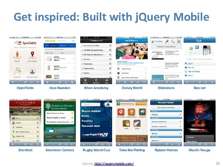 Get inspired: Built with j. Query Mobile Source: http: //jquerymobile. com/ 37 