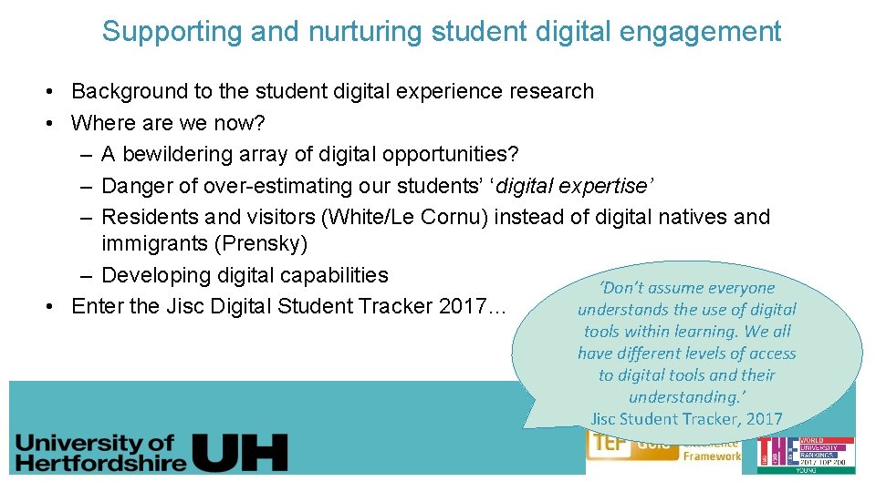 Supporting and nurturing student digital engagement • Background to the student digital experience research
